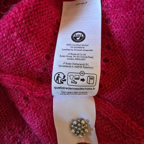 Boden Mohair Wool Blend Fluffy Textured Cardigan Vibrant Pink - Picture 10 of 13